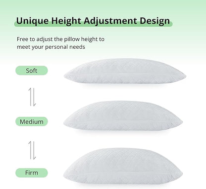 Comfort Shredded Memory Foam Pillows, Adjustable Bed Pillows for Side, Back or Stomach Sleepers, Neck Pillows for Sleeping, Queen Size Pillow with Removable Cover (2 Pack, Adjustable)