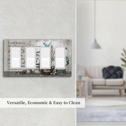 Blue Butterfly Rustic Flower Inspirational Quotes 4 Gang Rocker Decora Light Switch Cover Outlet Covers Wall Plate Decorative Switchplate Electrical Faceplate GFCI for Farmhouse Bedroom Decor