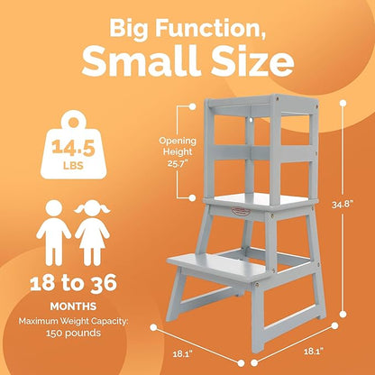 SDADI Kitchen Step Stool for Toddlers and Kids Ages 18 Months to 3 Years Old with Adjustable Height and Solid Wood Railings, Gray