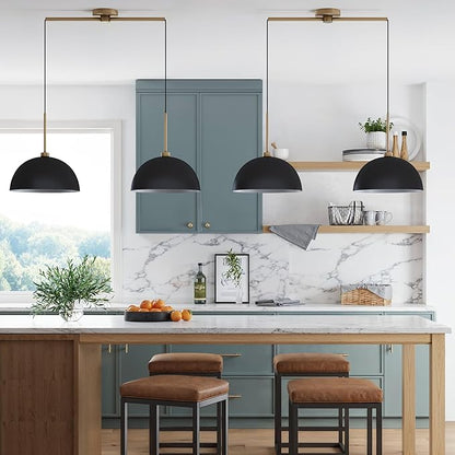 Nathan James Percy Modern 2-Light Pendant Island Light Fixture, Hanging Lights with Metal Shade and Adjustable Cord, for Kitchen, Living Room, Black/Vintage Brass