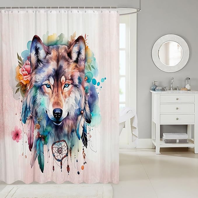 Feelyou Wolf Bath Curtain Wolves Howling Shower Curtain Kids Toddler Beautiful woles Bathroom Shower Curtain Set Animal Wolves Kids Bathroom Accessories 72"x84"
