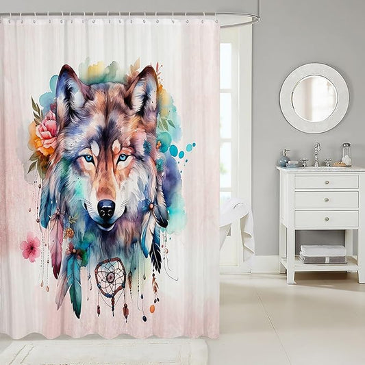 Feelyou Wolf Bath Curtain Wolves Howling Shower Curtain Kids Toddler Beautiful woles Bathroom Shower Curtain Set Animal Wolves Kids Bathroom Accessories 72"x84"