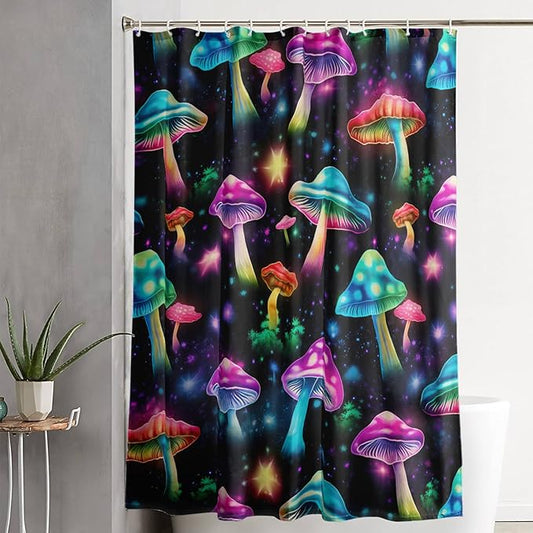 AILONEN Colorful Magic Mushroom Shower Curtain,Natural Fungal Plants Shower Curtain Set for Bathroom,Boho Style Waterproof Fabric Bath Curtain for Kids Girls, 72" W*72" H