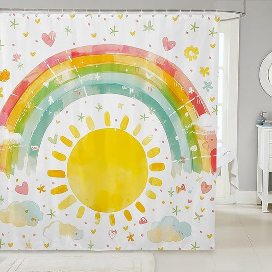 Feelyou Boys Girls Sun Bathroom Shower Curtain Set Rainbow Bath Curtain Colorful Shower Curtain Kids Cute Cartoon Teens Bathroom Accessories Room Decor 72"x84"