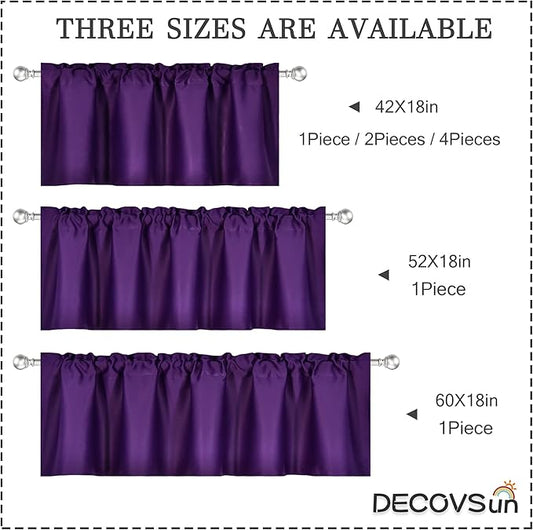 Royal PurpleValances for Kitchen Windows Blackout Rod Pocket Valances for Small Window 42 by 18 Inch 1 Panel