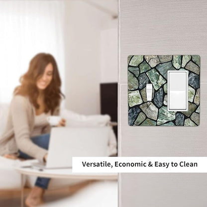 Green Stone Texture Combo Single Toggle 1 Rocker Light Switch Wall Plate Cover Decorative 2-Gang for Electrical Outlets Room Bathroom Bedroom Home Kitchen One Decora Receptacle 4.5" x 4.6"