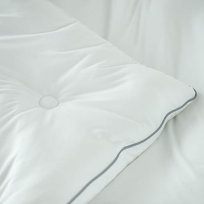 KASENTEX Super-Duper Ultra Soft Lightweight Jersey Knit Queen Comforter Set, Smooth Bed Set, 3 Piece Solid Breathable Bedding - Light Plain White Comforters Queen Size with 2 Pillow Cases, 88x90in