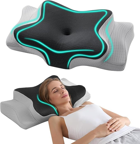 Hansleep Adjustable Cervical Pillow for Neck Pain, Ergonomic Memory Foam Neck Pillow for Sleeping with Breathable Pillowcase, Orthopedic Contour Neck Pillow for Side Back Stomach Sleeper, Grey