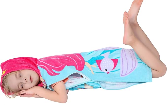 Cotton Kids‘ Towels with Hood for Bath Beach Pool Toddler Hooded Towel Poncho Swim Cover-ups with Drawstring Bag