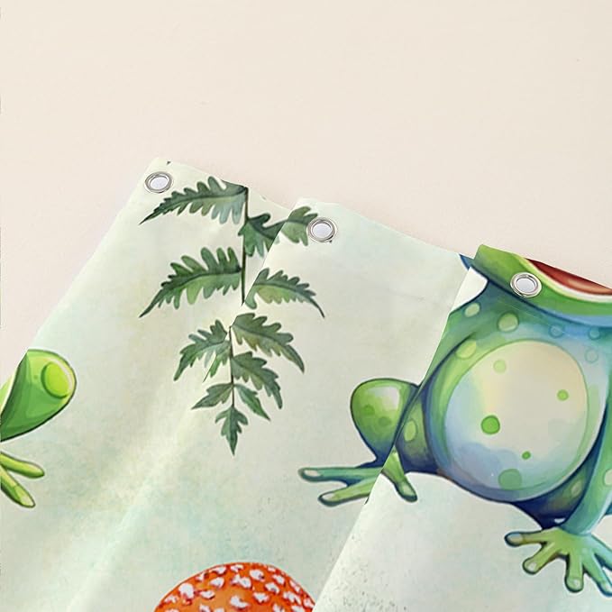 AILONEN Cute Frog Shower Curtain for Bathroom, Mushroom and Frog Bath Curtain,Amphibians Fungus Printed Waterproof Curtain with 12 Plastic Hooks,Green 48" W*72" H