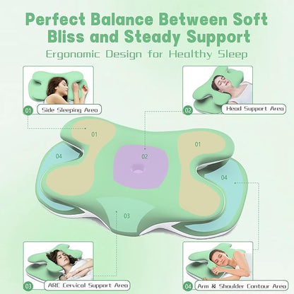 Cervical Pillow for Neck Pain Relief, Ergonomic Pillow for Side Sleeping, Orthopedic Pillow for Back & Stomach Sleepers, Cooling Memory Foam Neck Pillows for Shoulder Pain Perfect for Deep Sleep