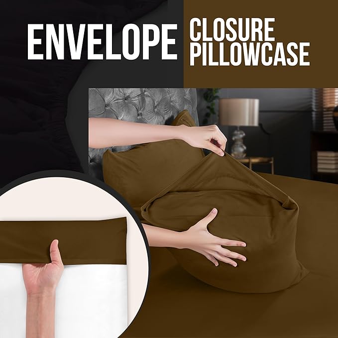 Utopia Bedding Standard Pillow Cases - 2 Pack - Envelope Closure - Soft Brushed Microfiber Fabric - Shrinkage and Fade Resistant Pillow Covers 20 X 26 Inches (Standard, Mocha)