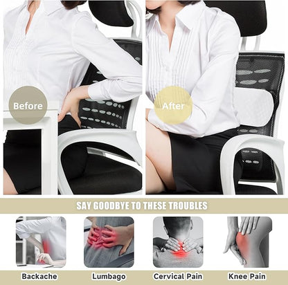 Lumbar Roll Pillow for Lower Back, Lumbar Support Foam Roll Cushion with Pillowcase and Upgraded Strap for Office, Chair, Car, Seat Pain Relief & Improving Posture (White, Short-11 * 4.3'')
