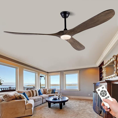 BOJUE Ceiling Fans with Lights 72 Inch Indoor Outdoor Ceiling Fan,Wood Ceiling Fan with Remote Control & 3 Wood Blades for Patio Living Room Bedroom (Aged Pewter-light Grey Weathered Oak Blades)