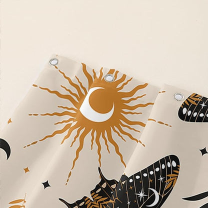 AILONEN Moth Shower Curtain,Sun and Moon Death Moth Bath Curtain for Bathroom Decor,Polyester Waterproof with 12 Plastic Hooks 72" W*96" H