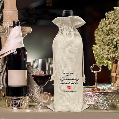 HOIJAUMAI Med School Graduation Gifts Med School Graduation Wine Bag Pairs Well with Graduating Med School Wine Gift Bags for Women Men