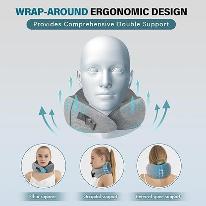 PORTHOLIC 2024 Upgraded Travel Neck Pillow with Buckle,100% Pure Memory Foam Travel Neck Pillow for Airplane Travel Flight Headrest Sleep, Portable Plane Accessories(Light Grey)