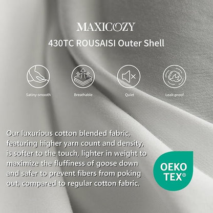 MAXICOZY Luxury Hungarian Goose Down Pillows Standard Size Set of 2, Medium Firm Bed Pillows for Sleeping, Hotel Pillow, 750 Fill Power, 460 TC Cotton Blend Shell, 20"x26"