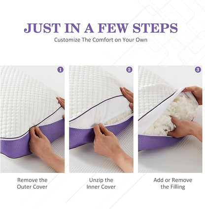 HOMELAB Adjustable Shredded Memory Foam Body Pillow, Cooling Bed Pillow for Sleeping with Removable Cover, Medium Pillow for Side Stomach & Back Sleepers, 1 Pack 20"x52"