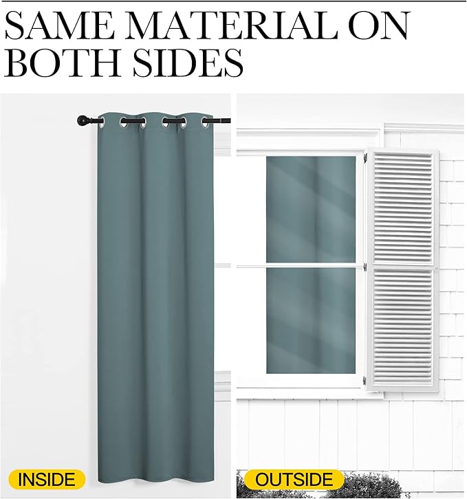 NICETOWN Modern Blackout Curtains Noise Reducing, Greyish Blue, 2 Panels, W55 x L120 -Inch, Thermal Insulated and Privacy Room Darkening Drape Panels for Boy's Guest Room Door Window