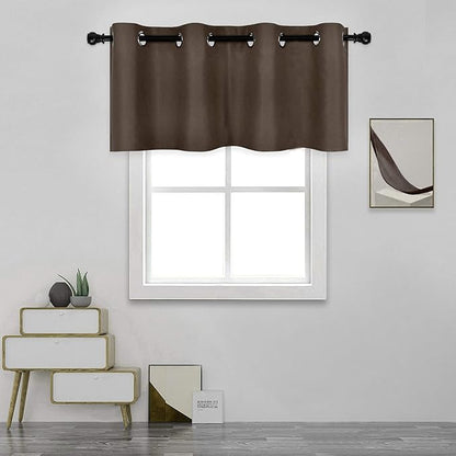 Solid Grommet Top Brown Valance for Kitchen Windows Blackout Curtain Valance for Living Room Short Straight Drape Valance for Bedroom Kids Room/Cafe/Loft 52X18 1 Panel Coffee Brown