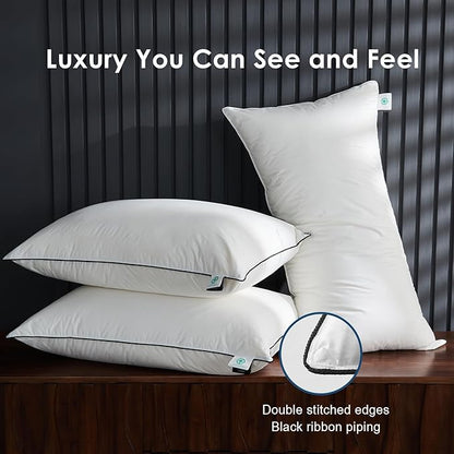 Hotel Feather Pillows King Size Set of 2, Hybrid Goose Down Pillow Composite with Mef tek™ Memory Foam, Firm Bed Pillows with Organic Cotton Cover (White,20"x36")