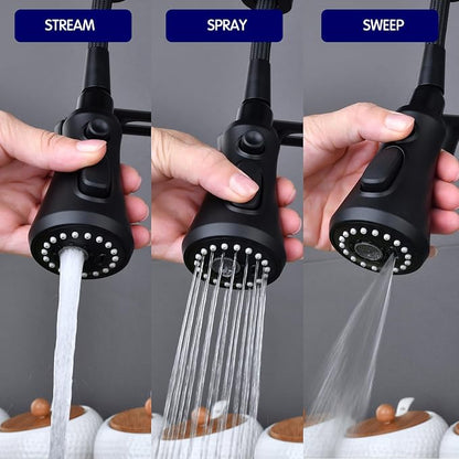 Black Kitchen Faucet with Pull Down Sprayer Stainless Steel Single Handle Pull Out Spring Sink Faucets 1 Hole Or 3 Triple function campers, RVs, laundry rooms, and kitchen countertops or bar counter.