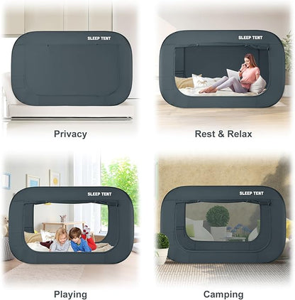 BORNA Bed Canopy Bed Tent Dream Tents Autism Shelter Cabin Indoor Sleeping Tents Privacy Warm Breathable Pop Up Twin Size Double Door with Mosquito Mesh Window for Kids and Adult (Navy Blue)