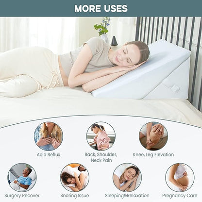 Bed Wedge Pillow, Adjustable 9 &12 Inch Foldable Bed Wedge Pillow for Sleeping, Memory Foam Triangle Pillow Wedge System for Legs and Back Support Pillow