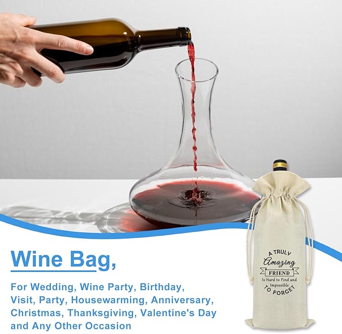 Best Friend Appreciation Gift Wine Bag Friendship Birthday Gifts for Women Bestie BFF Long Distance Friendship Gifts Drawstring Burlap Reusable Wine Bottle Bag Christmas Graduation Gifts for Friends
