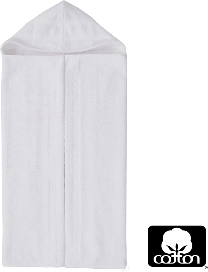 Hooded Bath Towel Wrap - 100% Cotton Popcorn Large Oversized Hooded Kids Towel - Toddler Shower Pool Beach Towel -600 GSM- Soft Absorbent Quick Dry Easy Care Gift - 30x52 inches - White