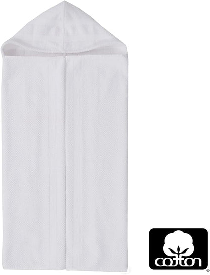 Hooded Bath Towel Wrap - 100% Cotton Popcorn Large Oversized Hooded Kids Towel - Toddler Shower Pool Beach Towel -600 GSM- Soft Absorbent Quick Dry Easy Care Gift - 30x52 inches - White