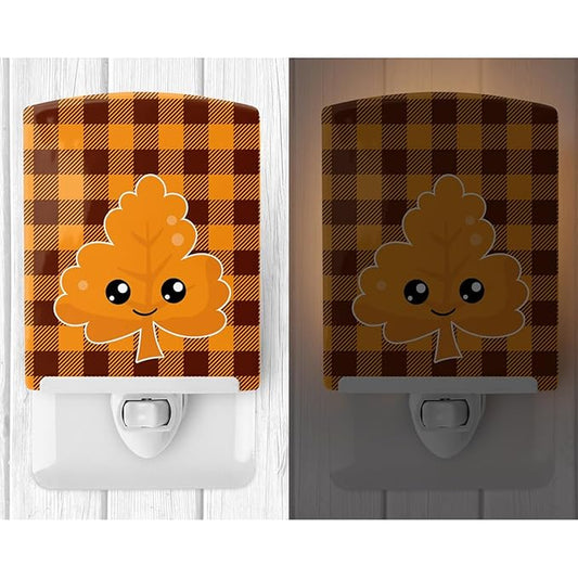 Caroline's Treasures BB7109CNL Fall Leaf on Gingham Ceramic Night Light Compact, UL-Certified, Ideal for Bedroom, Bathroom, Nursery, Hallway, Kitchen, 6x4x3, Multicolor