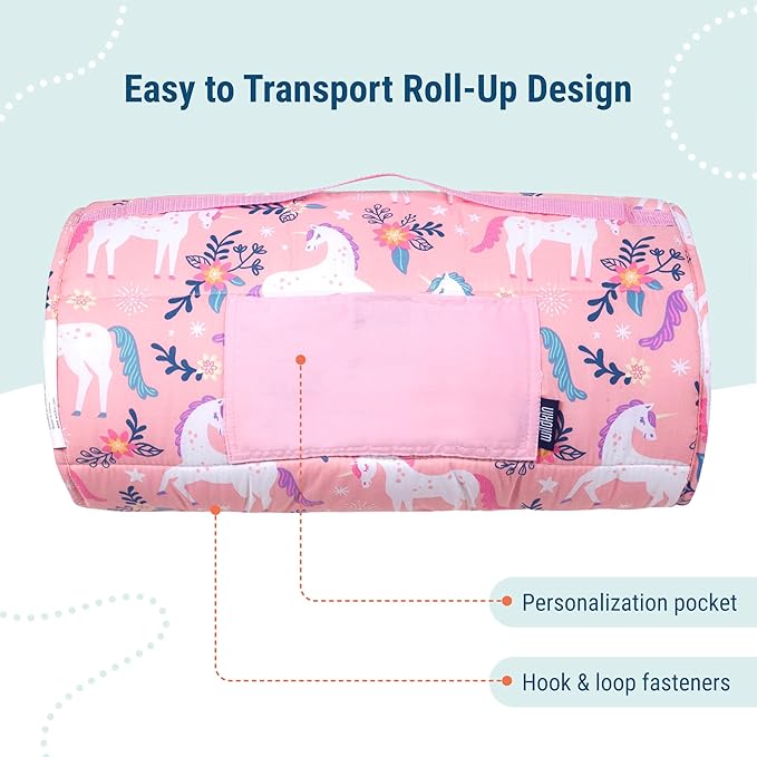 Wildkin Original Nap Mat with Reusable Pillow for Boys & Girls, Ideal for Sleepovers, Equipped with Hook & Loop Fastener, Made from Cotton Blend Materials - Nap Mat for Kids