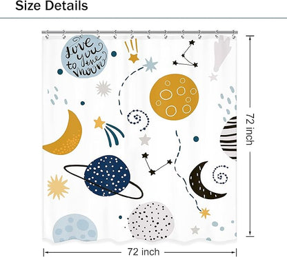 Kids Cartoon Planet Shower Curtain 72Wx72L Inch Boys Kid Shower Curtain Bathroom Set Universe Galaxy Space Cute Baby Print Cosmos for Girls Child Bath Curtain Bathtub Accessories Home Decor
