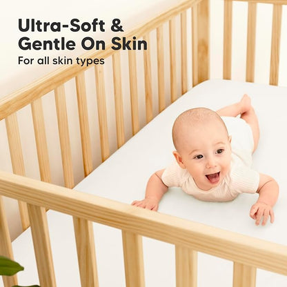 2-Pack Waterproof Crib Sheets for Boys, Girls - Viscose Derived from Bamboo Crib Sheets Neutral, Crib Mattress Protector Sheet, Soft Toddler Bed Sheets, Fitted Baby Crib Sheets Girl, Boy (Soft White)