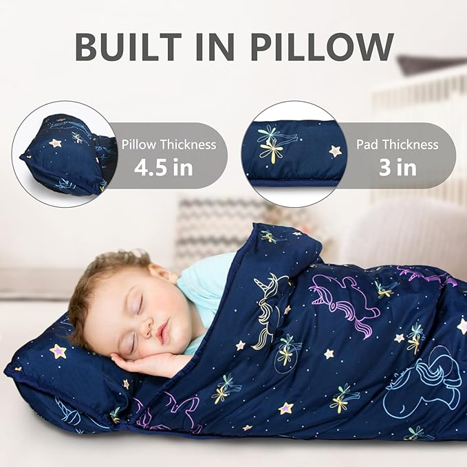Nap Mat- Toddler Nap Mat with Pillow & Fleece Blanket- 55''*35''*3'' Nap Mat for Toddlers- Nap Mats for Preschool, Daycare