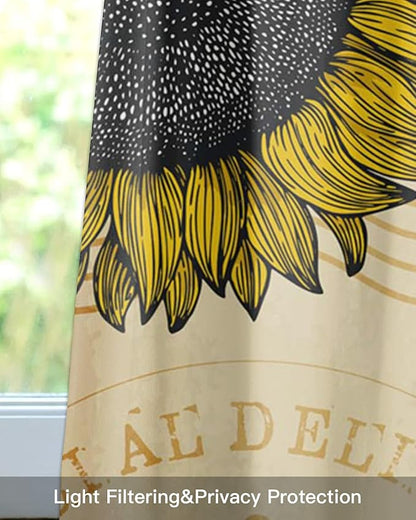 Vintage Sunflower Bee Kitchen Curtains Valances for Windows Summer Rod Pocket Window Treatment for Kitchen/Living Room/Bedroom/Bathroom,42" X 12" -1 Panel, Yellow