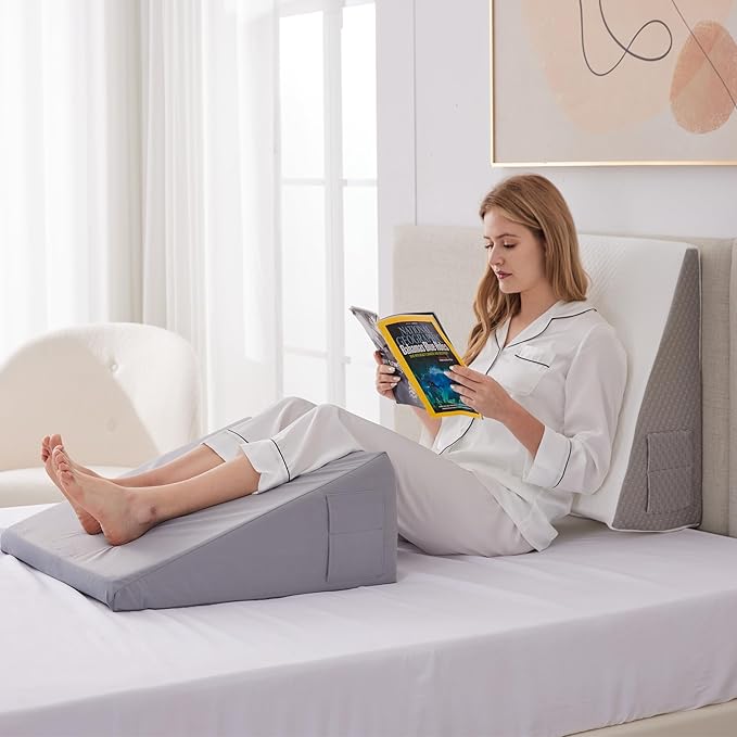 Bed Wedge Pillow for Sleeping, 12" Wedge Pillows for After Surgery, Soft Memory Foam Top, Triangle Pillow Wedge, Body Positioners for Leg Elevation, Acid Reflux, Gerd, Snoring Relief, White