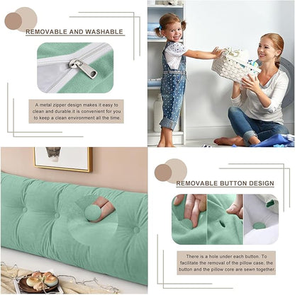 Large Triangular Headboard Pillows Long Backrest Positioning Support Bolster Cushion for Daybed Fluffy Quality Plush Body Wedge Pillow with Removable Cover(Light green-Twin/Twin XL-39x8x20 in)