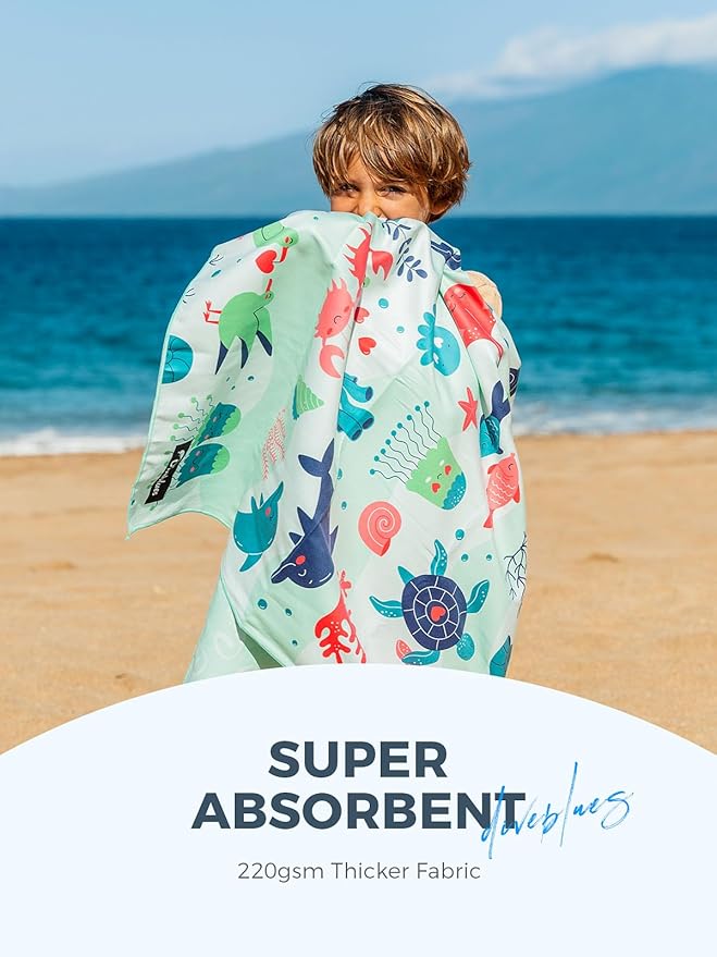 Kids Beach Towels 2 Pack 60''x30'', Quick Dry, Sand Free, Compact, Lightweight, Absorbent, Girls & Boys Large Microfiber Towels Gifts for Pool, Swim, Cruise Essentials