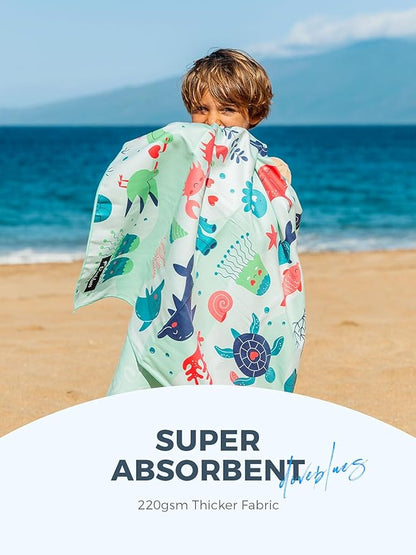 Kids Beach Towels 2 Pack 60''x30'', Quick Dry, Sand Free, Compact, Lightweight, Absorbent, Girls & Boys Large Microfiber Towels Gifts for Pool, Swim, Cruise Essentials
