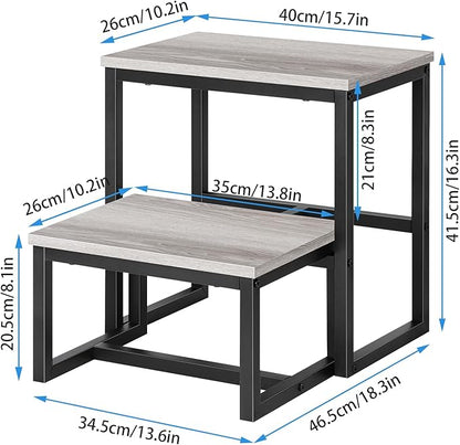 LIANTRAL Step Stools for Adults Kids, 3 in1 Heavy Duty Sturdy Two Step Stool, Supports Up to 500lb, Wooden Board Metal Frame, Foot Stool for High Bed Kitchen Bathroom - Grey