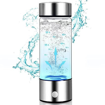 Hydrogen Water Bottle, 1200Pbb Portable Hydrogen Water Ionizer Machine, Hydrogen Water Generator, Hydrogen Rich Water Glass Health Cup Water Ionizer Machine for Office, Travel, Daily Drinking Silver