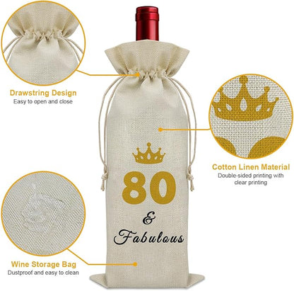 Sazuwu 80 Years Old Birthday Gifts for Women Men Wine Bag Happy 80th Birthday Gifts for Mom Dad Wine Accessories Gifts for Wine Lovers Gifts for Someone Turning Sixty 1944 Birthday Gifts