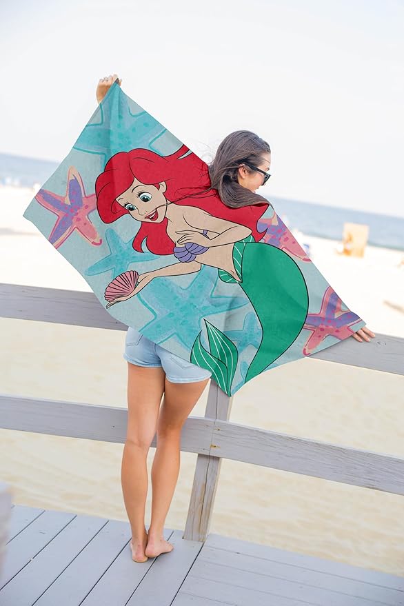 Disney The Little Mermaid Kids Bath Pool Beach Towel - Princess Ariel Super Soft & Absorbent 100% Cotton Towel, Measures 28 x 58