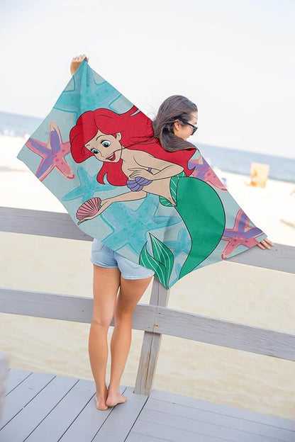 Disney The Little Mermaid Kids Bath Pool Beach Towel - Princess Ariel Super Soft & Absorbent 100% Cotton Towel, Measures 28 x 58