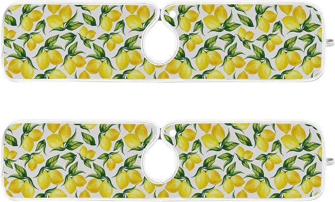 Kitchen Faucet Absorbent Mat,Lemon Water Splash Guard for Sink, Faucet Drip Catcher Thicken Sponge Microfiber Faucet Water Catcher Mat Sink Absorbent Mat for Kitchen 14x5in 2 Pack