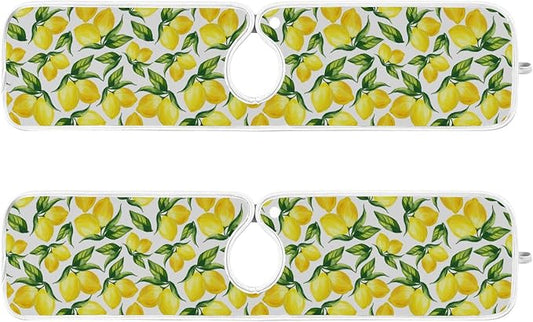 Kitchen Faucet Absorbent Mat,Lemon Water Splash Guard for Sink, Faucet Drip Catcher Thicken Sponge Microfiber Faucet Water Catcher Mat Sink Absorbent Mat for Kitchen 14x5in 2 Pack