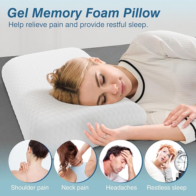 Sweetcrispy Memory Foam Pillows - Standard Size Neck Pillow, Ventilated Cooling Bed Pillow with Removable Cover, Comfort and Support, Best for Side, Back, and Stomach Sleepers, Living Room, White